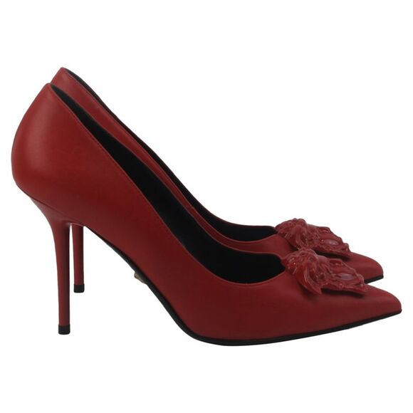 Versace La Medusa Pointed-Toe Pumps in Red Leather